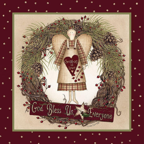 Folk Angel Christmas Wreath White Modern Wood Framed Art Print by Spivey, Linda