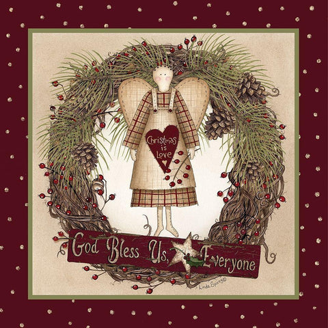 Folk Angel Christmas Wreath White Modern Wood Framed Art Print with Double Matting by Spivey, Linda