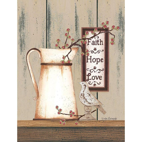 Faith Hope Love White Modern Wood Framed Art Print by Spivey, Linda