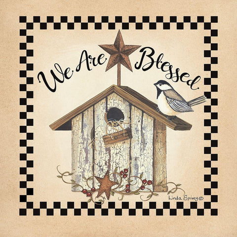 We Are Blessed Birdhouse Black Modern Wood Framed Art Print with Double Matting by Spivey, Linda