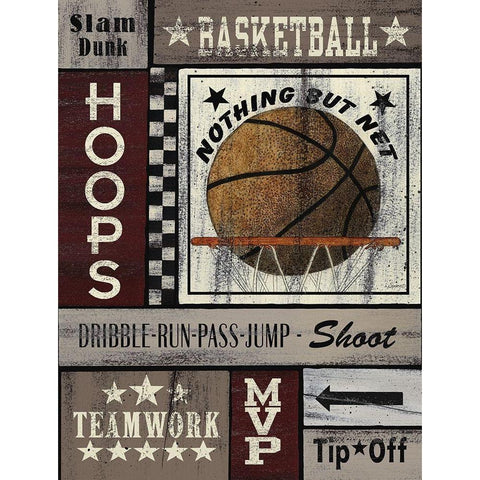 Basketball Hoops Black Modern Wood Framed Art Print with Double Matting by Spivey, Linda