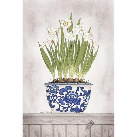 Blue and White Daffodils II  White Modern Wood Framed Art Print by Spivey, Linda