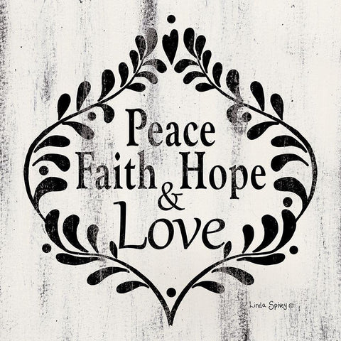 Peace Faith Hope and Love    Black Modern Wood Framed Art Print with Double Matting by Spivey, Linda