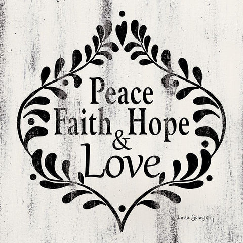 Peace Faith Hope and Love    White Modern Wood Framed Art Print with Double Matting by Spivey, Linda