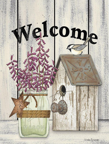 Welcome Flowers in Jar Black Ornate Wood Framed Art Print with Double Matting by Spivey, Linda