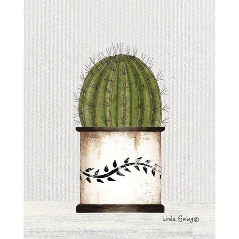 Round Cactus White Modern Wood Framed Art Print by Spivey, Linda