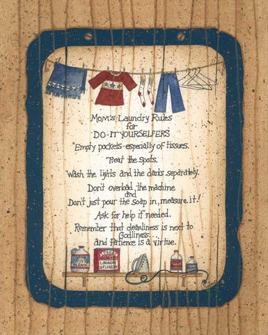 Moms Laundry Rules Black Ornate Wood Framed Art Print with Double Matting by Spivey, Linda