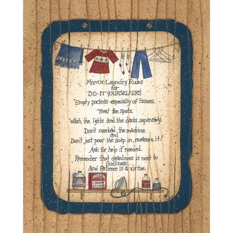 Moms Laundry Rules White Modern Wood Framed Art Print by Spivey, Linda