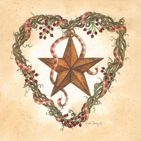 Barnstar with Heart Wreath Gold Ornate Wood Framed Art Print with Double Matting by Spivey, Linda