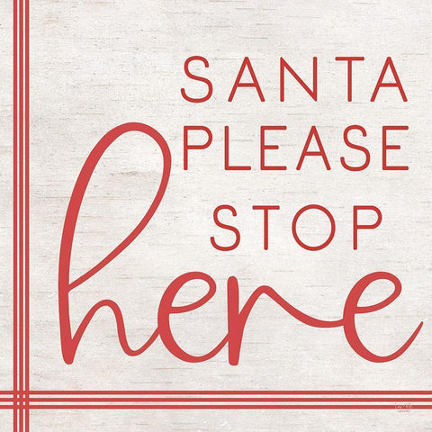 Santa Please Stop Here Gold Ornate Wood Framed Art Print with Double Matting by Lux + Me Designs