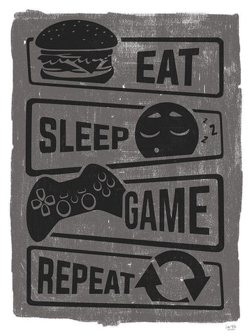 Eat, Sleep, Game, Repeat White Modern Wood Framed Art Print with Double Matting by Lux + Me Designs