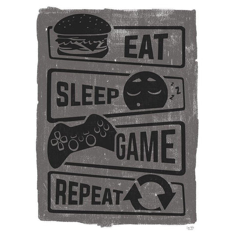 Eat, Sleep, Game, Repeat Gold Ornate Wood Framed Art Print with Double Matting by Lux + Me Designs