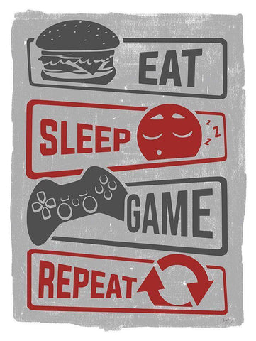 Eat-Sleep-Game-Repeat Black Ornate Wood Framed Art Print with Double Matting by Lux + Me Designs