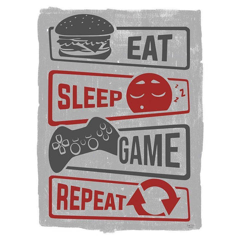 Eat-Sleep-Game-Repeat White Modern Wood Framed Art Print by Lux + Me Designs