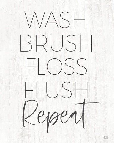 Wash-Brush-Floss-Flush-Repeat White Modern Wood Framed Art Print with Double Matting by Lux + Me Designs