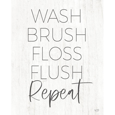 Wash-Brush-Floss-Flush-Repeat Gold Ornate Wood Framed Art Print with Double Matting by Lux + Me Designs