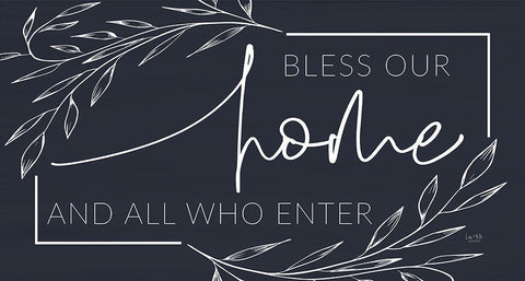 Bless Our Home and All Who Enter White Modern Wood Framed Art Print with Double Matting by Lux + Me Designs