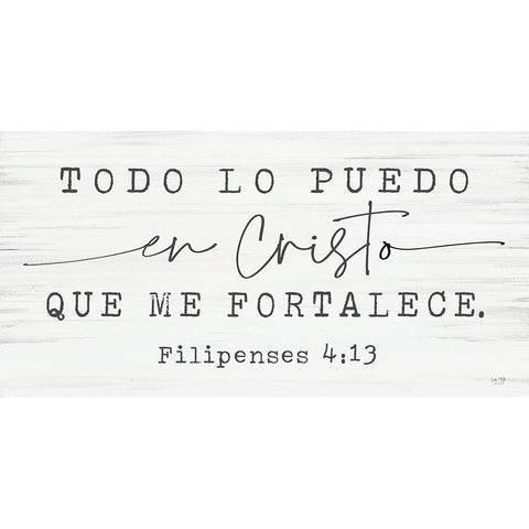 Philippians 4:13 Spanish    White Modern Wood Framed Art Print by Lux + Me Designs