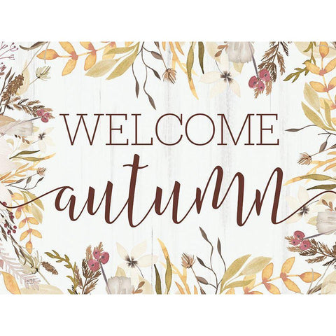 Welcome Autumn Black Modern Wood Framed Art Print by Lux + Me Designs