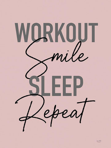 Workout-Smile-Sleep-Repeat White Modern Wood Framed Art Print with Double Matting by Lux + Me Designs