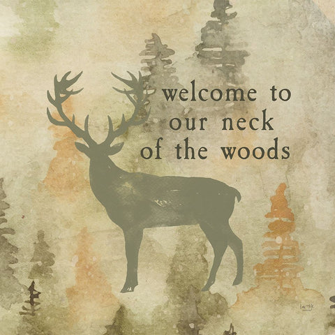 Welcome to Our Neck of the Woods White Modern Wood Framed Art Print with Double Matting by Lux + Me Designs