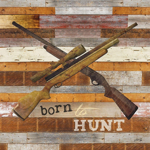Born to Hunt I Gold Ornate Wood Framed Art Print with Double Matting by Rae, Marla