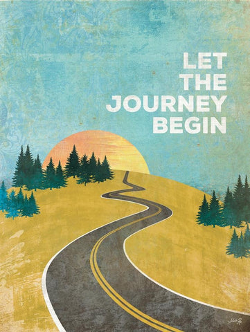 Let the Journey Begin White Modern Wood Framed Art Print with Double Matting by Rae, Marla