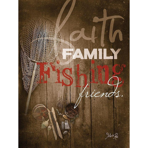 Faith Family Fishing Gold Ornate Wood Framed Art Print with Double Matting by Rae, Marla