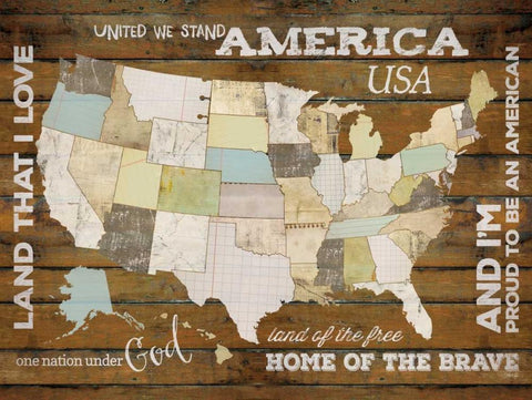 Land That I Love USA Map White Modern Wood Framed Art Print with Double Matting by Rae, Marla