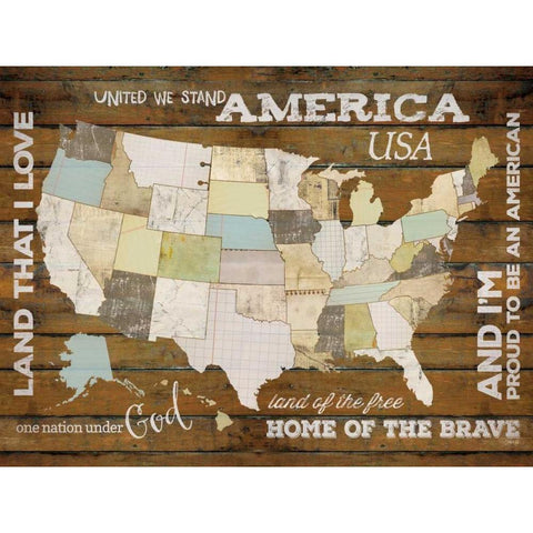 Land That I Love USA Map Black Modern Wood Framed Art Print by Rae, Marla