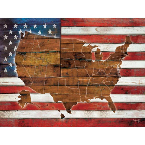 American Flag USA Map  Gold Ornate Wood Framed Art Print with Double Matting by Rae, Marla