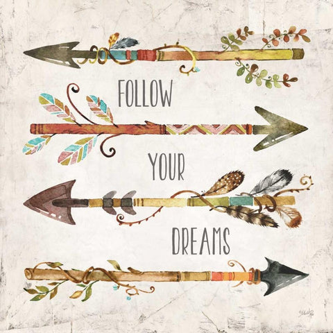 Follow Your Dreams White Modern Wood Framed Art Print with Double Matting by Rae, Marla