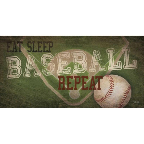 Eat, Sleep, Baseball, Repeat  White Modern Wood Framed Art Print by Rae, Marla