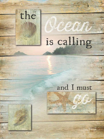 The Ocean is Calling    Black Ornate Wood Framed Art Print with Double Matting by Rae, Marla