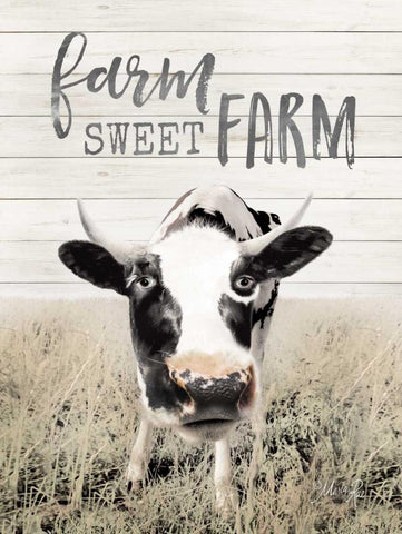 Farm Sweet Farm Cow White Modern Wood Framed Art Print with Double Matting by Rae, Marla