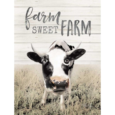 Farm Sweet Farm Cow Black Modern Wood Framed Art Print by Rae, Marla