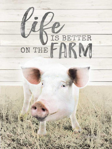 Life is Better on the Farm Pig White Modern Wood Framed Art Print with Double Matting by Rae, Marla