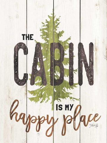 The Cabin is My Happy Place White Modern Wood Framed Art Print with Double Matting by Rae, Marla