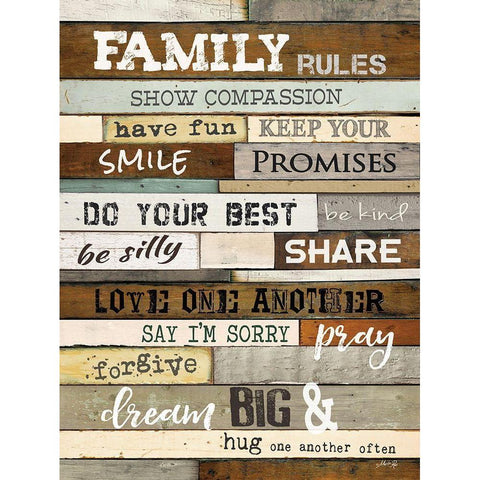 Family Rules Gold Ornate Wood Framed Art Print with Double Matting by Rae, Marla