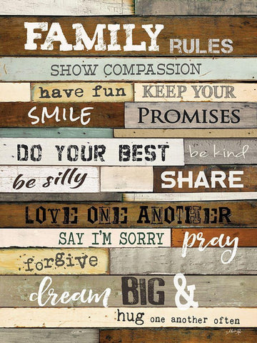 Family Rules White Modern Wood Framed Art Print with Double Matting by Rae, Marla