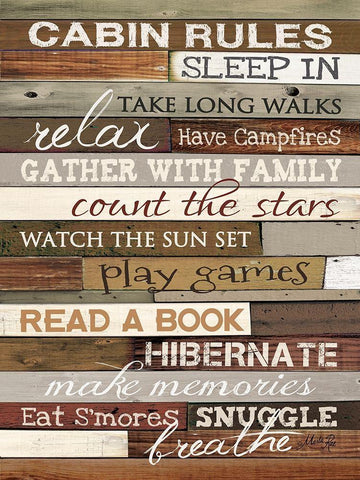 Cabin Rules White Modern Wood Framed Art Print with Double Matting by Rae, Marla