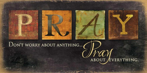 Pray - Dont Worry White Modern Wood Framed Art Print with Double Matting by Rae, Marla