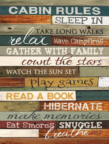 Cabin Rules Black Ornate Wood Framed Art Print with Double Matting by Rae, Marla