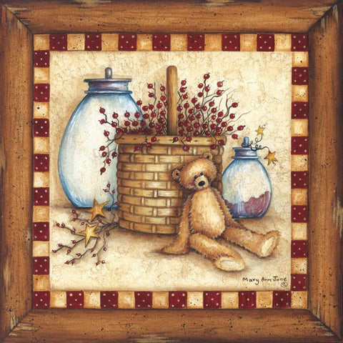 Berries, Stars and Jars White Modern Wood Framed Art Print with Double Matting by June, Mary Ann