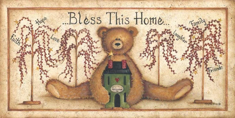 Bless This Home Black Ornate Wood Framed Art Print with Double Matting by June, Mary Ann