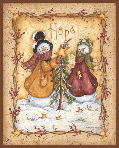 Snow Folk Hope White Modern Wood Framed Art Print with Double Matting by June, Mary Ann