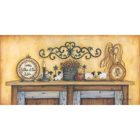 Come Gather at Our Table Black Modern Wood Framed Art Print with Double Matting by June, Mary Ann