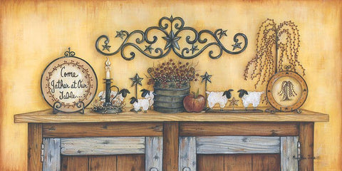 Come Gather at Our Table Black Ornate Wood Framed Art Print with Double Matting by June, Mary Ann