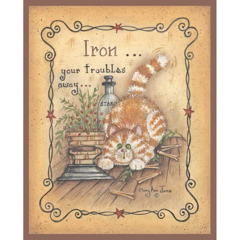 Iron Your Troubles Away Black Modern Wood Framed Art Print with Double Matting by June, Mary Ann