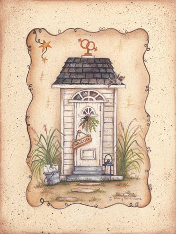 His and Hers Outhouse Black Ornate Wood Framed Art Print with Double Matting by June, Mary Ann